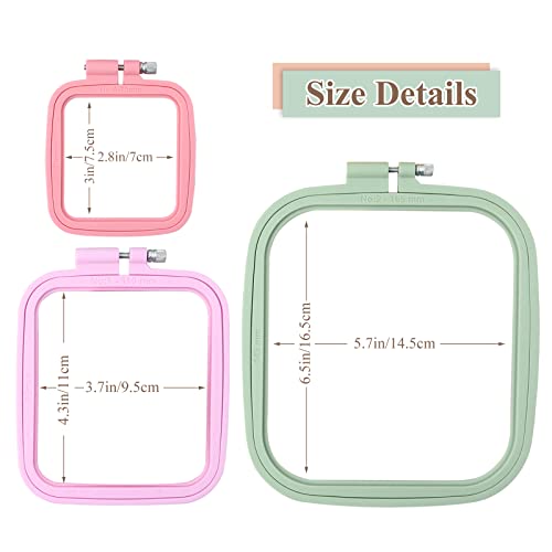 ZOCONE 3Pcs 3 Size Square Embroidery Hoops, ABS Plastic Embroidery Hoops Cross Stitch Hoops Embroidery Frames for Sewing, Needlework, Embroidery Projects (Size-3", 4.3", 6.5") - style: 3Pcs Size-3", 4.3", 6.5"