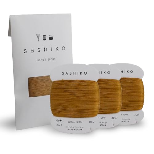 DARUMA Sashiko Thread Card Rolls Set of 3 (32.8 Yards x3) - Sewing & Embroidery, Includes Instruction Manual and Gift Packaging (Thick, Brown Gold) - color: Brown gold, style: Thick
