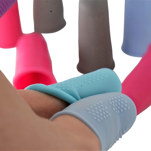 Finger Protectors [Flex Series - 18-Pack] Silicone Non-Stick Finger Covers [All in Size Medium - 3 of Each Color in 6 Colors] for Hot Glue | Sewing | Wax | Rosin | Resin | Honey | Adhesives - color: Medium - [12 Pack]