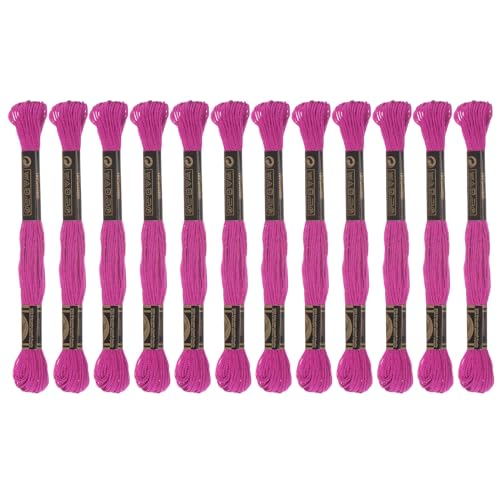 HARFINGTON 12 Skeins Embroidery Floss 8m Each Egyptian Long Fiber Cotton Cross Stitch Thread 26S/2x6 for Embroidery Projects Bracelet, Fuchsia - color: Fuchsia