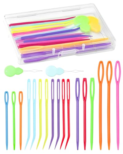 FIVEIZERO 19 Pcs Yarn Needles Set, Assorted Yarn Needles Bent Tapestry Needle Weaving Needle Darning Needles Plastic Needles Large Eye Blunt Knitting Needles for Sewing Crochet - color: Colorful 17PCS