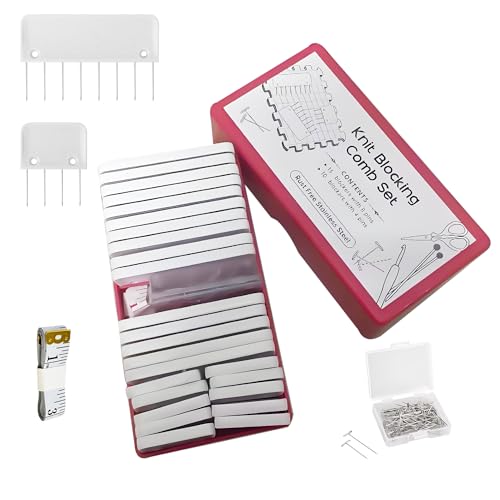 Knit Blockers Pins Kit, 25Pcs Knit Blocking Combs & 30 T-pins for Knitting Blocking Board Mats, Crochet Knitting Pins for Crochet Projects Sewing Lace Needlework Projects Tool (White) - color: White