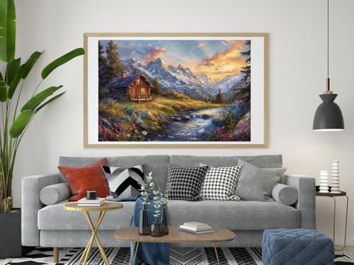 Moohue 14ct Counted Cross Stitch Kits for Adults Mountains House River Printed Stamped Cross Stitch Patterns Kits Cross Stitch Supplies (Beautiful Mountains House River) - color: Beautiful Mountains House River