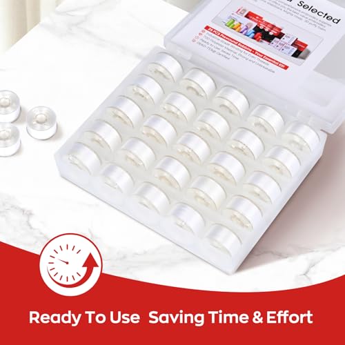 Poolin Prewound Bobbins Richword Selected White 25pcs Size A Bobbins, Plastic Sided, 70D/2(60WT) Polyester Bobbin Thread for Single Needle Embroidery and Sewing Machine - color: White 25pcs