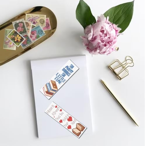 FREEBLOSS 6 Set Cross Stitch Bookmark Kit Books Pattern 6 * 20CM - style: Books Text