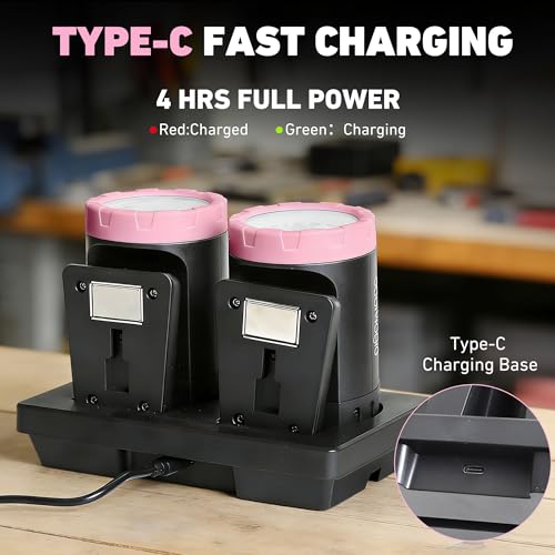 2-Pack 800LM Pink Rechargeable LED Work Light, Magnetic & Clamp