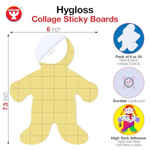 Hygloss Sticky People Craft Boards - 6 Pack 7.5-Inch Self Stick Collage Boards for Kids - Peel & Stick Mounting Boards for Art Projects, School Crafts, Classrooms, and DIY Displays - size: 6-Pcs, style: Person 7.5"