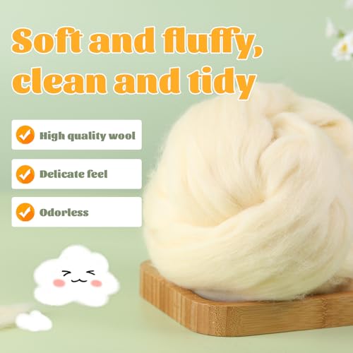 3.53oz Needle Felting Wool Roving Wool for Felting Wool Felting Supplies - color: apricot white