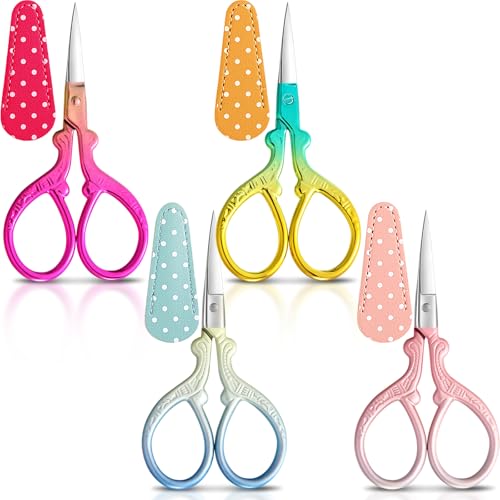 Honoson 4 Pcs Small Embroidery Scissors, 3.6", Simple, Classic Colors - color: Classic Colors