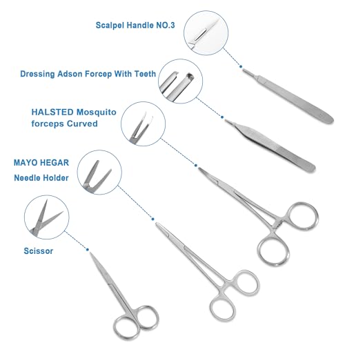 Suture Practice Kit with 240g Silicone Training Pad, Reusable Stitching Practice Set with Training Tools, 14 Practice Patterns, Educational Simulation Use Only - style: 5 packs of sutures