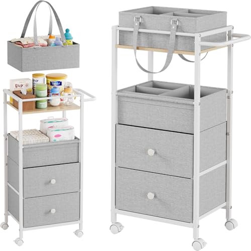 3In1 Modanais Baby Diaper Caddy Organizer Cart with Drawers, Light Gray - color: Light Gray
