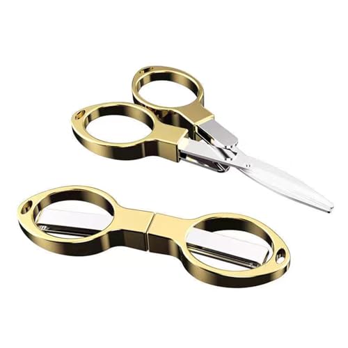 YVAOG Mini Folding Scissors, Safe Portable Travel Mini Scissors, Stainless Steel Retractable Small Scissors for Home Office, 2 Piece Set (gold) - color: Gold
