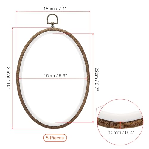 PATIKIL 10x7.1inch Embroidery Hoops, 5Pieces Imitated Wood Oval Frame Cross Stitch Hoop Ring for Embroidery Art Craft Sewing Ornaments Hanging Decoration - size: 10x7.1inch