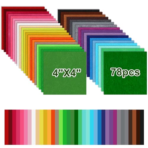 Phinus Felt, 78PCS Felt Sheets, Colourful of Felt Fabric Can Be Used for DIY, Sewing, Patchwork, Decoration (4" x 4")
