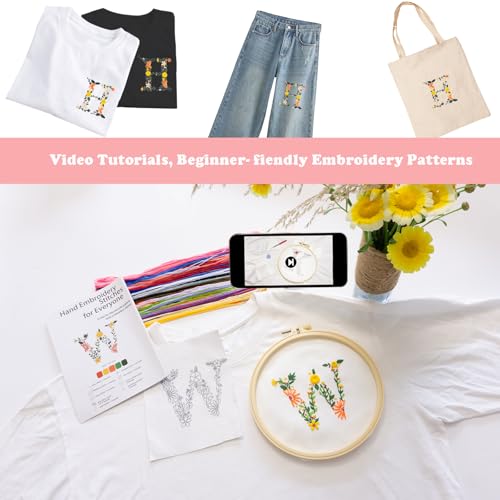 Topapfo Letter H Stick and Stitch Embroidery Stabilizers for Clothing, Beginners Alphabet Embroidery Pattern Water Solute for T-Shirt Jeans Tote Bags Crafts - color: H