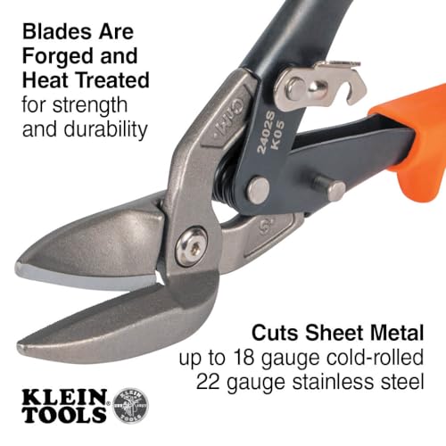 Klein Tools 2402S Straight-Cutting Offset Snips, Aviation Tin Snips with Forged Blade for Precision Sheet Metal Cutting - style: Straight-Cutting
