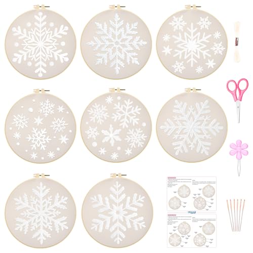 ORIGACH 8 Pcs DIY Christmas Snowflakes Embroidery Kit for Beginners - style: Snowflakes