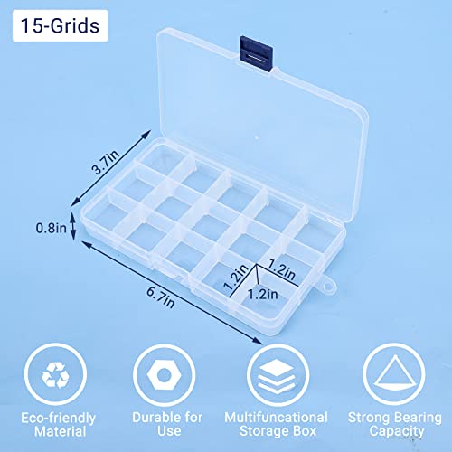 Bead Organizer Box, 2PCS 15 Compartment Craft Storage Container with Removable Divider, Plastic Empty Case for Jewelry Rhinestone Charms Crystal Press On Fake Nail, Hair Stuff Small Accessory - color: 2PCS-Blue Buckle & Red Buckle, size: Small-6.7” x 3.7“