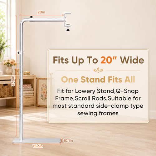 Workstand with Side Clamp, Adjustable Cross Stitch Floor Stand, Rotating Needlepoint Stand, Fits Lowery Stand, Q-Snap Frames and Scroll Rods Up to 20" Wide, Heavy Duty Metal Construction