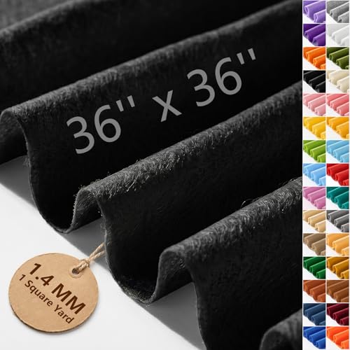 Black Soft Felt Sheet 36'' X 36'', 1.4mm Large Felt Fabric Sheet for Crafts - color: Black