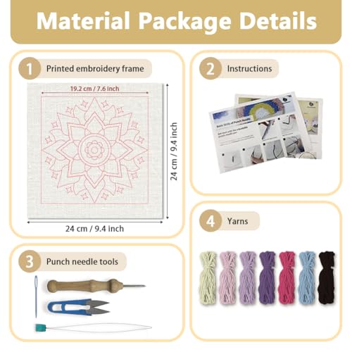 DOODLREAM Mandala Flower Punch Needle Kit for Beginner 9.4" x 9.4" - color: Mandala Flower