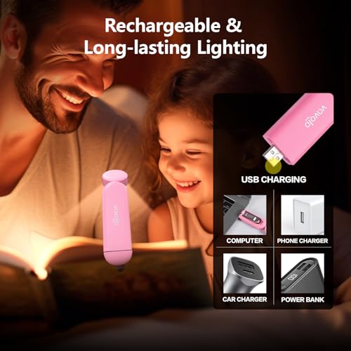 VAVOFO USB Rechargeable Book Light, Bookmark Clip on LED Reading Light - color: Pink