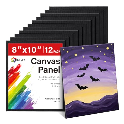 Simetufy 12 Pack 8x10 Black Canvas Boards for Painting, Flat Canvas Panels - size: 8"x10" Black