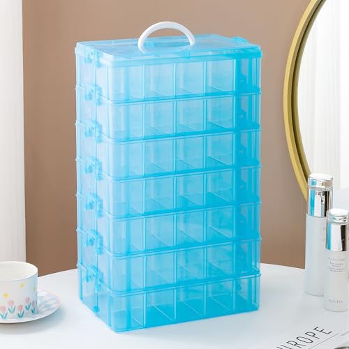 Gagee 7-Tier Craft Organizers and Storage,Bead Organizer Box with 70 Adjustable Compartments,Stackable Storage Containers for Arts and Crafts, Toy, Threads,Fuse Beads, Washi Tapes,Blue - color: Blue, size: 7