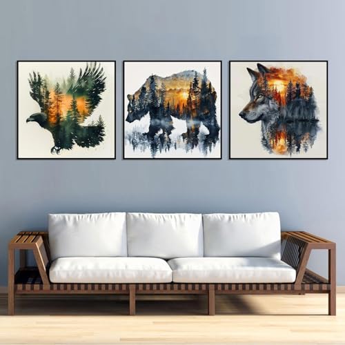 Tiwabb 3 Pack Animal Forest Stamped Cross Stitch Kits for Adults Beginners - color: Animal