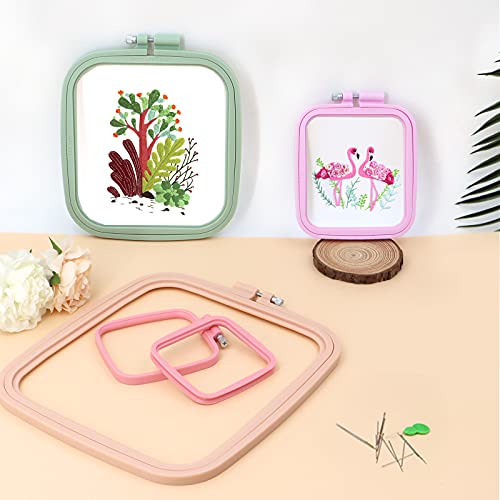 ZOCONE 4 Pcs 4 Size Square Embroidery Hoops, ABS Plastic Embroidery Hoops Cross Stitch Hoops Embroidery Frames for Sewing, Needlework, Embroidery Projects (Size-3", 4.3", 6.5", 8.7") - style: 4Pcs Size-3", 4.3", 6.5",8.7"