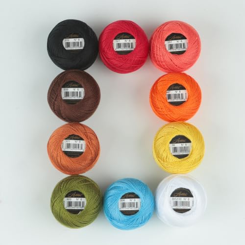 Size 8 Double Mercerized Egyptian Long Staple Cotton Pearl Thread 10 Grams (87 Yards)/Ball Crochet Thread 10 Colors per Box for Crochet Hardanger Cross Stitch Hand Embroidery (Set M) - color: Set M
