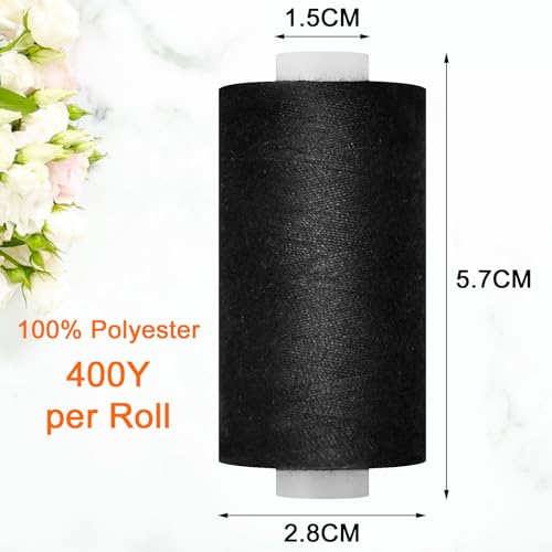 All Purpose Sewing Thread-2 Spools of Hand Polyester Sewing Thread with 3needles 1 Needle Threader for Sewing Machine for Hand and Machine Sewing(Black, 2 spools) - color: Black