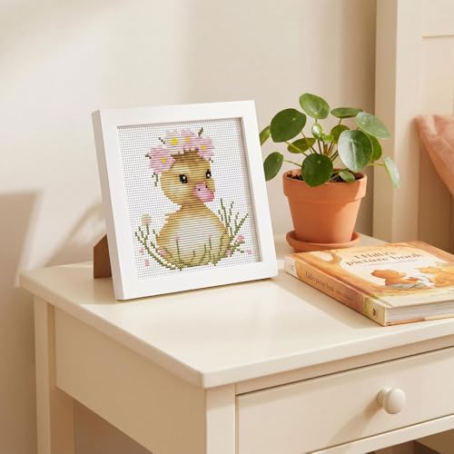 Cute Duck Stamped Cross Stitch Kits for Beginners Adults with Framed - color: DKJ007