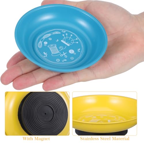 2Pcs Sewing Tool Magnetic Pin Storage Bowl Storage Tray - Magnetic Pin Holder for Sewing Supplies - Convenient Magnetic Needle Storage Holder - Blue+Yellow
