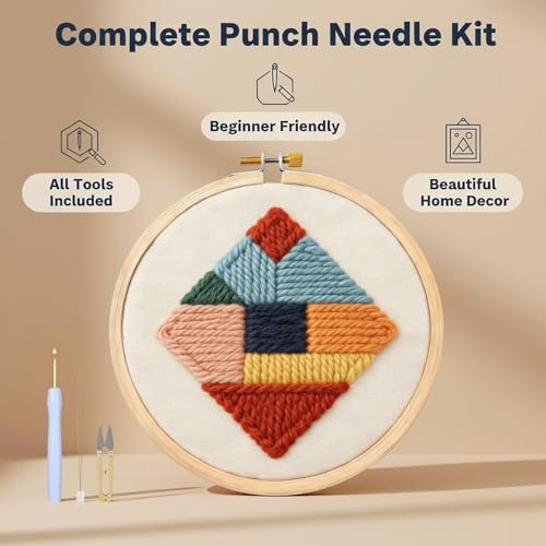 AohaiNova Punch Needle Kit for Adult Beginners,Punch Needling Set Geometry - color: 10-Geometry