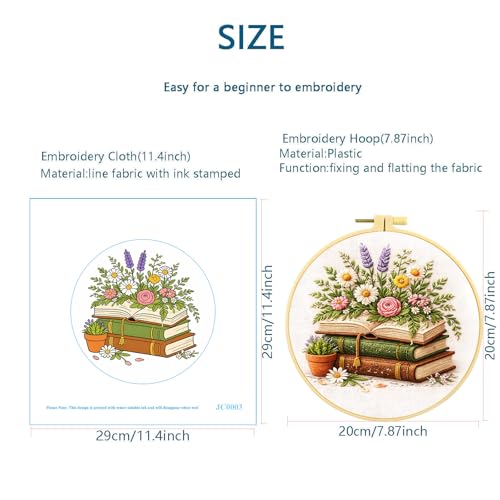 Qvthpv Embroidery Kit for Beginners, Stamped Floral Book Bouquet - color: Flower books