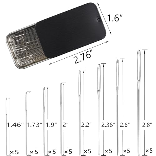 Eketirry 54 PCS Large-Eye Blunt Needles kit, 8 Sizes Stainless Steel Yarn Knitting Sewing Needles, Crafting Weaving Stringing Needles with Threaders and Stitch Markers (Black) - color: Black-54pcs