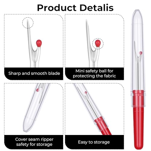 Seam Ripper Tools Set, 4Pcs Needle and Thread Seam Ripper Convenient Professional Thread Cutter Stitch Remover Tool for Hand Sewing Crafting Embroidery Knitting (Colorful)