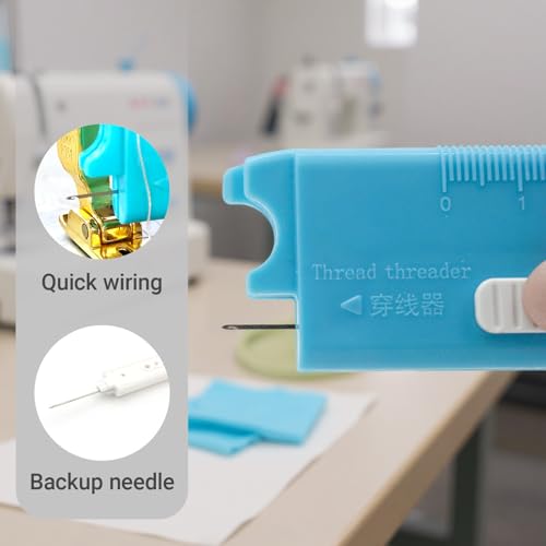 Sewing Machine Automatic Needle Threader with Seam Ripper Ruler Scale - color: blue