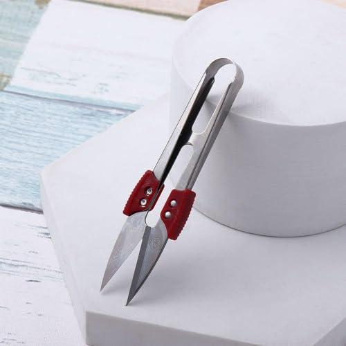 Red Stainless Steel U Sewing Scissors Clippers, Mini Small Snips Trimming Nipper Thread Sewing Cutter for Stitch, Crafts, DIY Projects,Cutting Tools (4.3in)