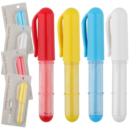 4 PCS Sew Fabric Chalk Markers, Fabric Chalk Pencil for Sewing and Quilting, Crafting, Erase Tailors Liner Pen for Cloth, Leather (Red/Yellow/White/Blue)