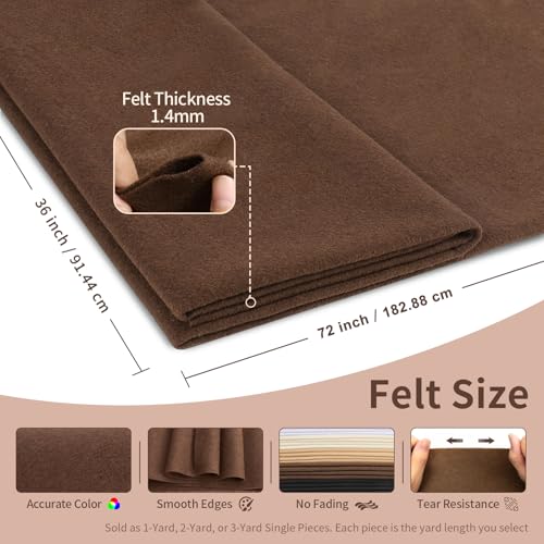Chocolate Brown Fabric Sheet 72" X 36", 1.4mm Thick Large Soft Durable Flexible Craft Felt by The Yard, Nonwoven Fabric for DIY Sewing, Arts and Crafts, Decoration Projects - color: Chocolate Brown, size: 2 yard pre cut