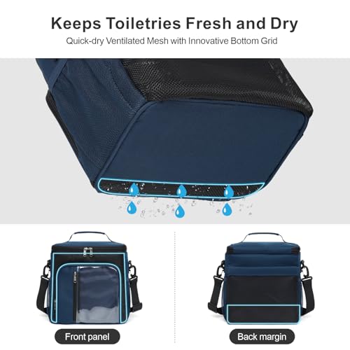 F-color Crossbody Shower Caddy Portable - Shower Bag with Hands-Free Strap - color: Dark Blue with Strap