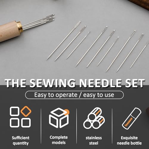 18 PCS Steel Sewing Needles, Embroidery Large Eye Needles for Hand Sewing - size: 18 Pcs