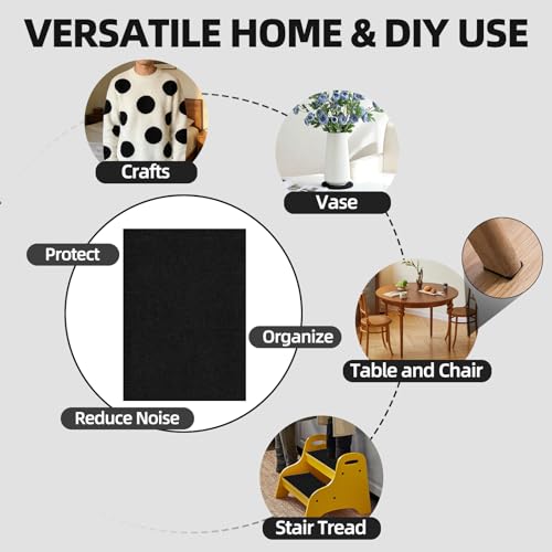 Self Adhesive Felt Sheets, 6PCS 13.4"x10.8" 2mm Thick Black - color: Black