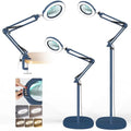 12X Real Glass Magnifying Glass with Light and Stand, LED 5 Color Modes, Stepless Dimmable Magnifying Floor Lamp, 3-in-1 Adjustable Swing Arm Lighted Magnifier Lamp with Clamp for Craft - Blue - color: Blue