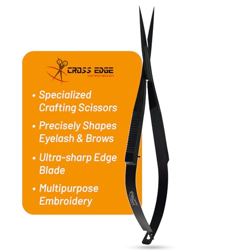 Cross Edge Spring Scissors 5 Inch straight Stainless Steel Precision Eyebrow & Eyelash Shaping & Trimming Scissor, Snips Squeeze, Embroidery, Knitting Micro Tip Craft Scissors (Black) - color: Cec-ss-03