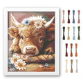 FREEBLOSS Cross Stitch Kit Highland Cattle Stamped Cross Stitch Kit Cross Stitch Wall Hanging for Adults with Instructions Pure Cotton Cloth Cross Stitch for Beginnrs 15.7 * 19.7'' No Frame