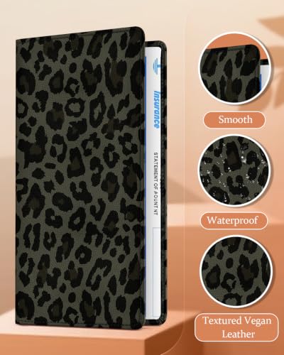Slohif Car Registration and Insurance Holder with 2 Car Coasters, Elegant - color: Black Leopard