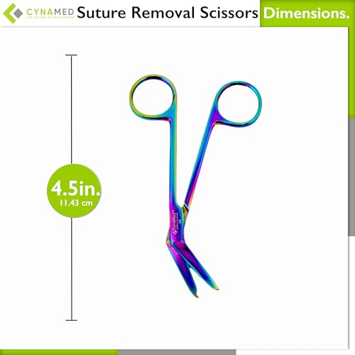 Cynamed Suture Stitch Scissors with Multicolor/Rainbow Titanium Coating (Angled Hook) - style: Angled Hook